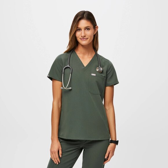 Figs Women's Catarina One Pocket Scrub Top in Moss, Size X-Small - Picture 1 of 9
